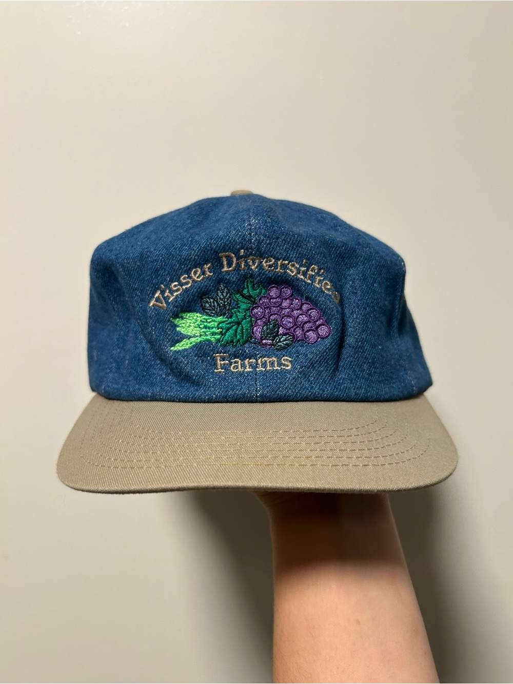 Vintage 80s/90s Visser Farms Denim Two Tone Snapback Hat